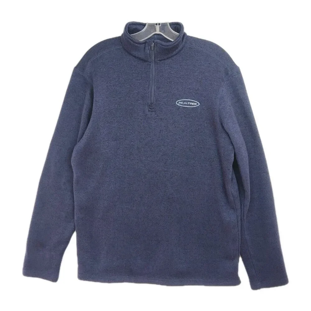 RealTree 1/4-Zip‎ Sweater Men's M Dark Blue long Sleeves Embroidered Logo